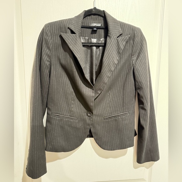 Aqua Jackets & Blazers - Aqua Charcoal Pinstripe Women's Blazer